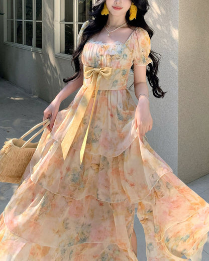 水彩フラワー・フレンチティアードドレス