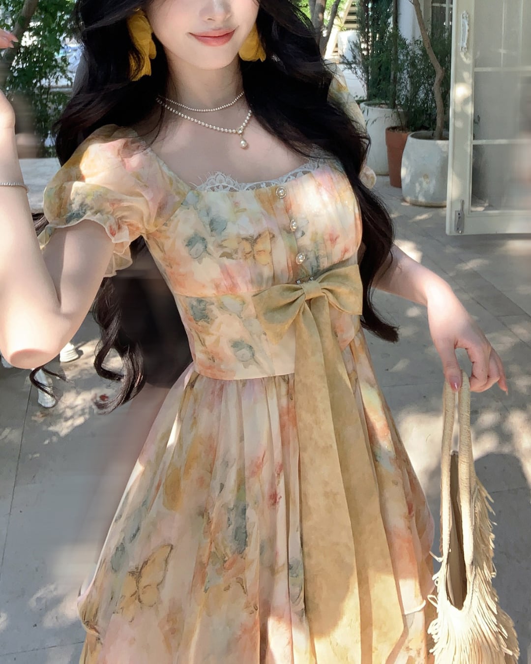 水彩フラワー・フレンチティアードドレス