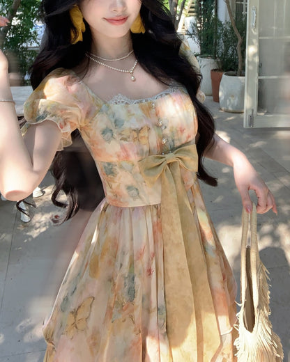水彩フラワー・フレンチティアードドレス