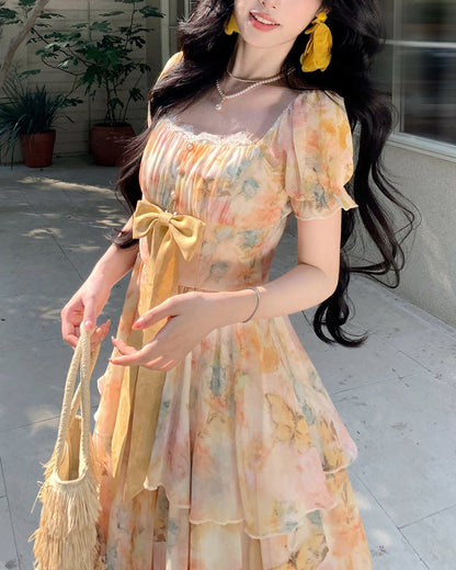 水彩フラワー・フレンチティアードドレス