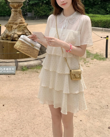 パールエンブロイダリー・ティアードワンピース