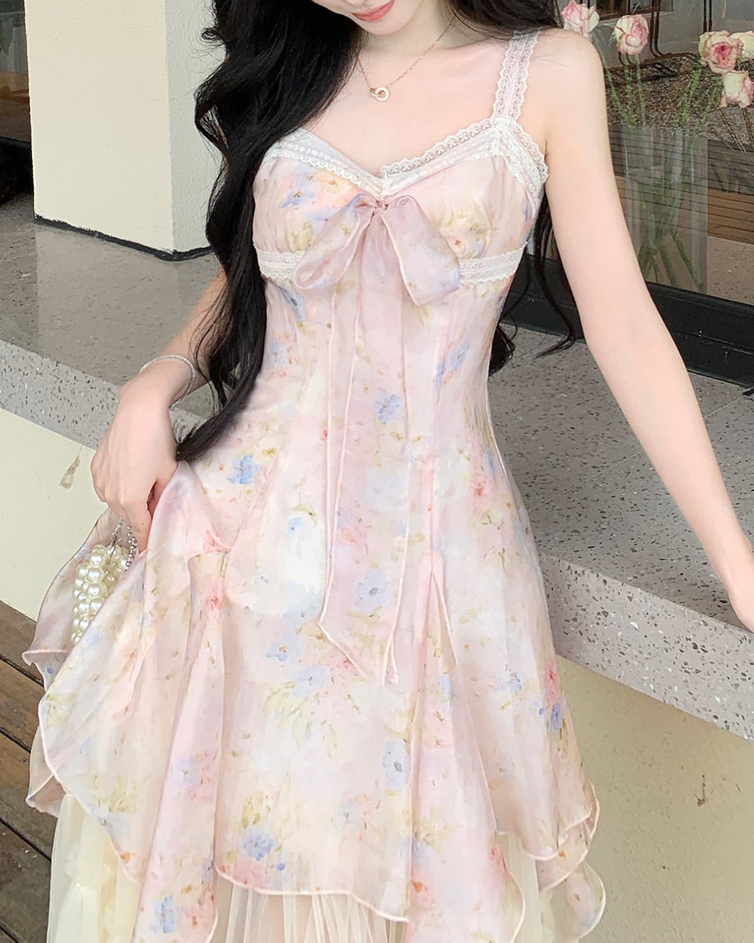 ウォーターカラーフラワー・チュールドレス