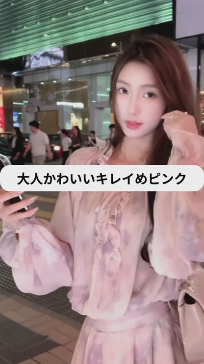 パステルマーブル・シフォンワンピ