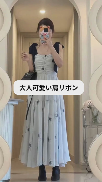 エアリーシフォン・ブルーフラワーワンピース